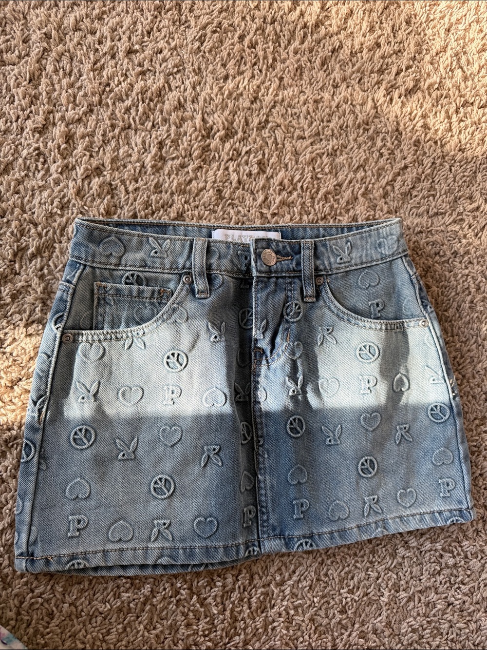 PLAYBOY Light Blue Embroidered Denim Mini Skirt